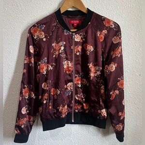 Guess Zip Up Bomber Jacket Silk Floral Print Size Small